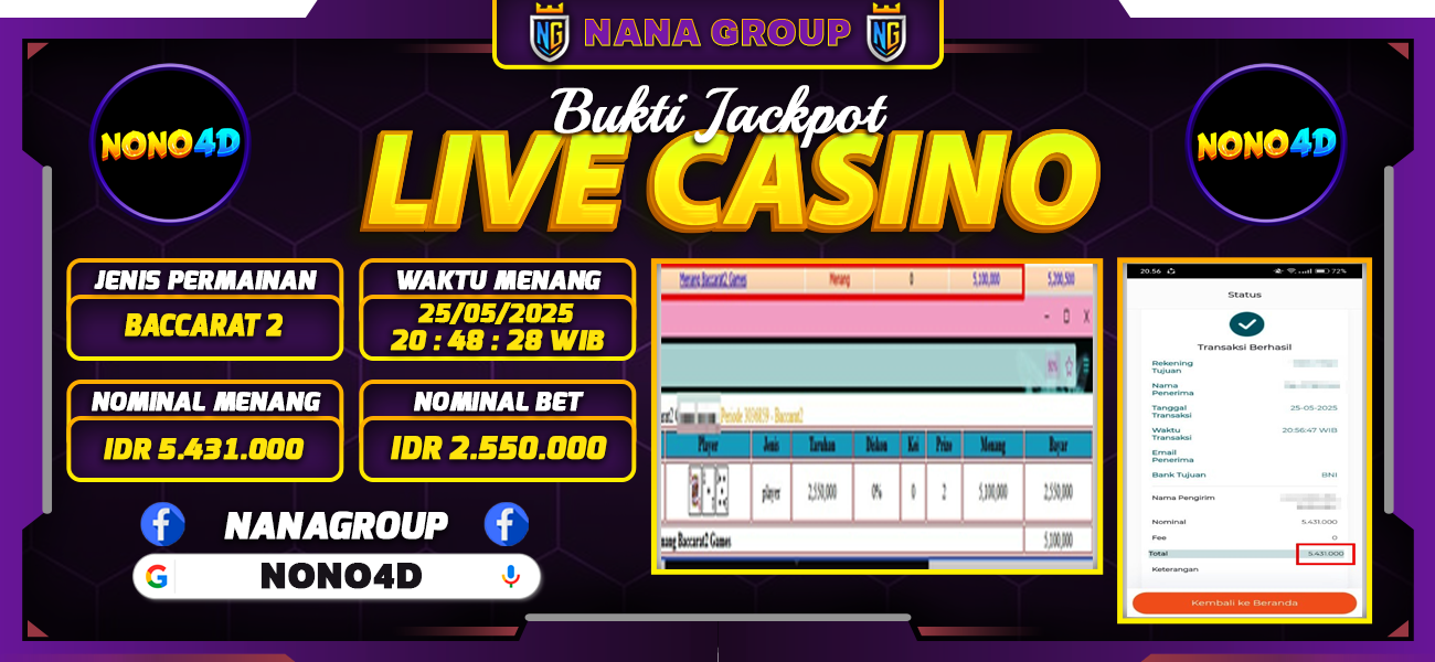 Bukti Kemenangan Besar Dibayar lunas Member NONO4D RP 5.431.000, 25 Mei 2025