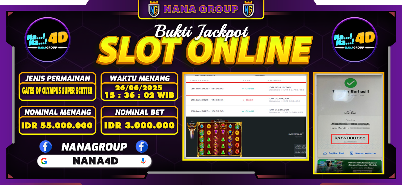Bukti Kemenangan Besar Dibayar lunas Member NONO4D RP 55.000.000, 28 Juni 2025